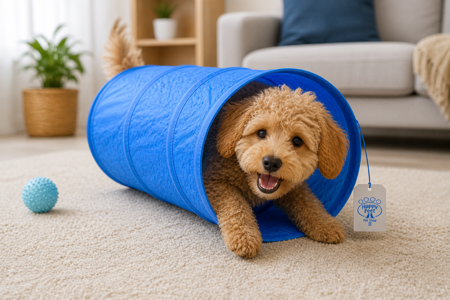 Happy Feet Pet Shop II Collapsible Pet Tunnel Toy – Interactive Indoor Play Tube for Dogs & Cats (Blue) - Image 3