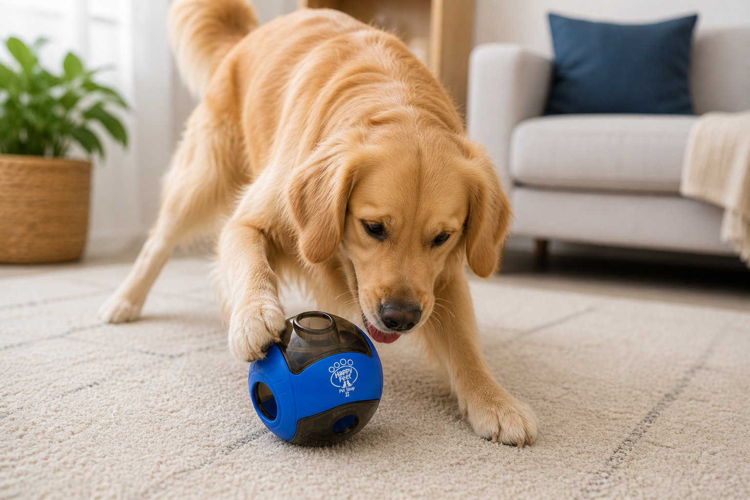 Happy Feet Pet Shop II Interactive Dog Treat Dispensing Ball – Puzzle Toy for Mental Stimulation & Slow Feeding (Blue) - Image 5