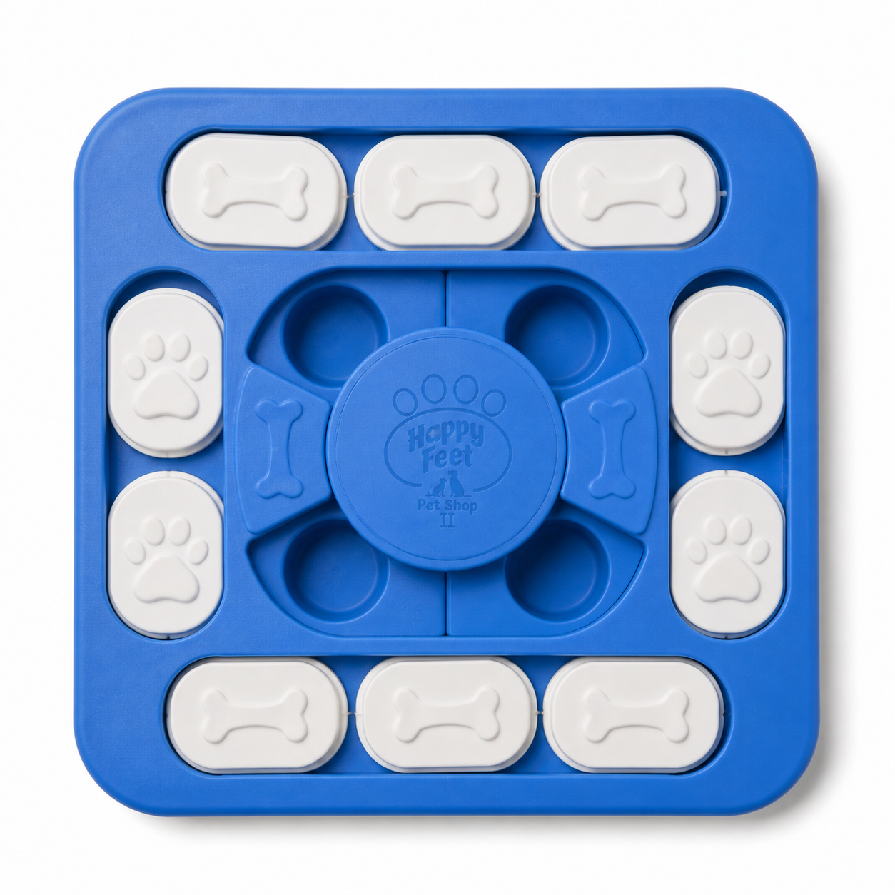 Happy Feet Pet Shop II Interactive Dog Puzzle Toy – Treat Dispensing IQ Training Board with Sliding Covers for Mental Stimulation (Blue)