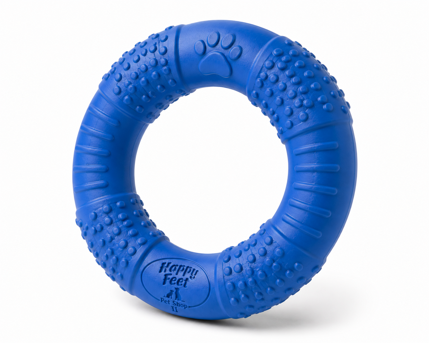 Happy Feet Pet Shop II Durable Rubber Dog Ring Toy – Textured Chew & Dental Cleaning Toy for Dogs, Interactive Teething Toy (Blue) - Image 4