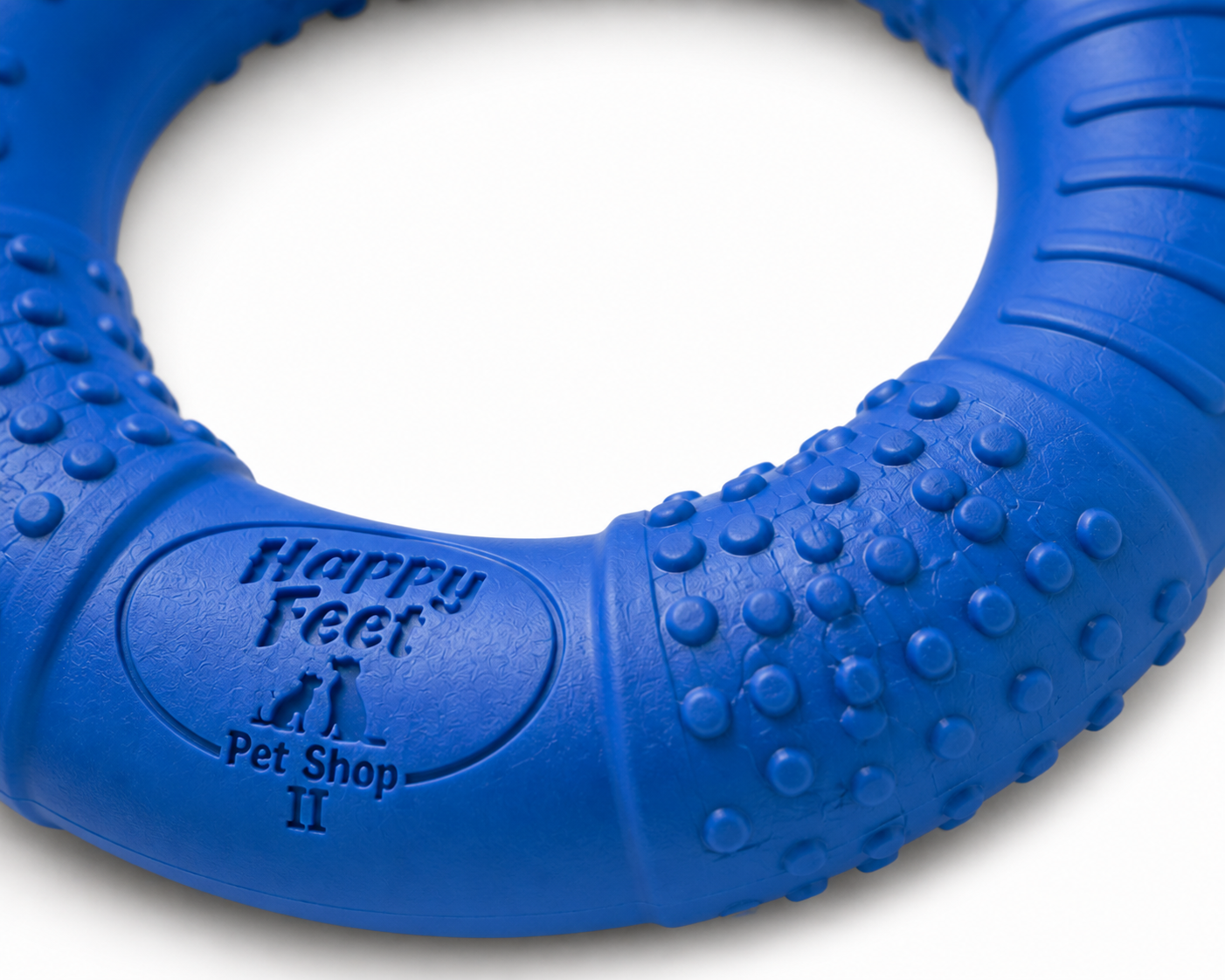 Happy Feet Pet Shop II Durable Rubber Dog Ring Toy – Textured Chew & Dental Cleaning Toy for Dogs, Interactive Teething Toy (Blue) - Image 3